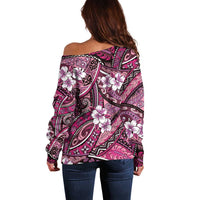 Polynesian Hibiscus Tropical Pink Floral Off Shoulder Sweater Tribal Pattern - Polynesian Pride