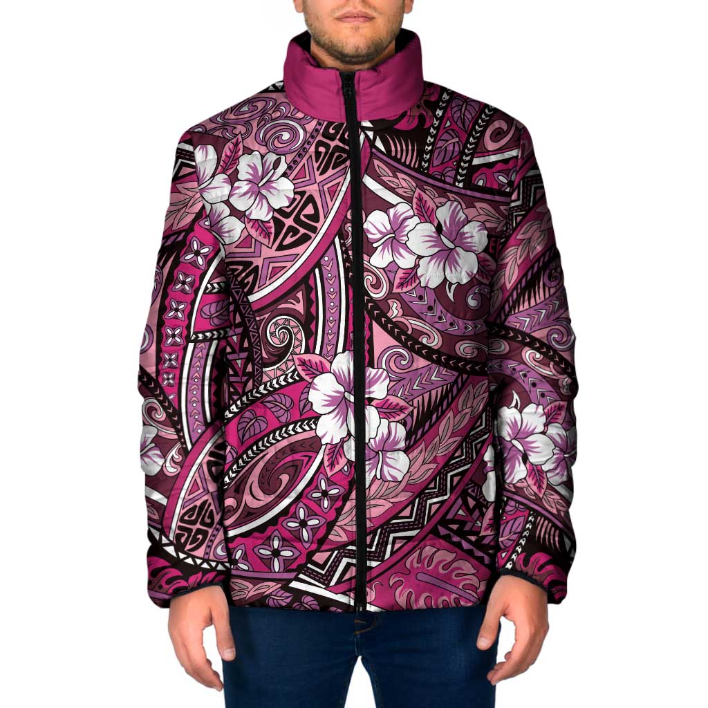 Polynesian Hibiscus Tropical Pink Floral Padded Jacket Tribal Pattern LT01 Men Pink - Polynesian Pride