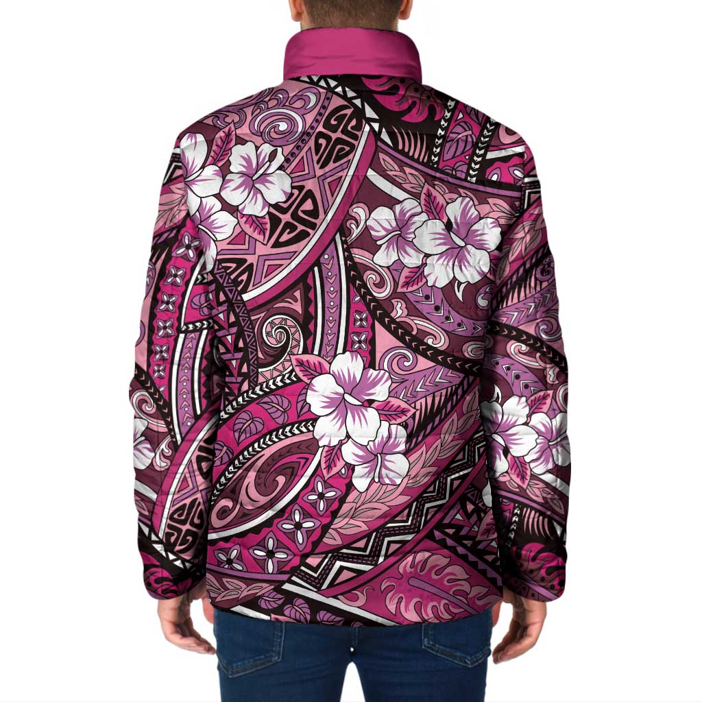 Polynesian Hibiscus Tropical Pink Floral Padded Jacket Tribal Pattern LT01 - Polynesian Pride