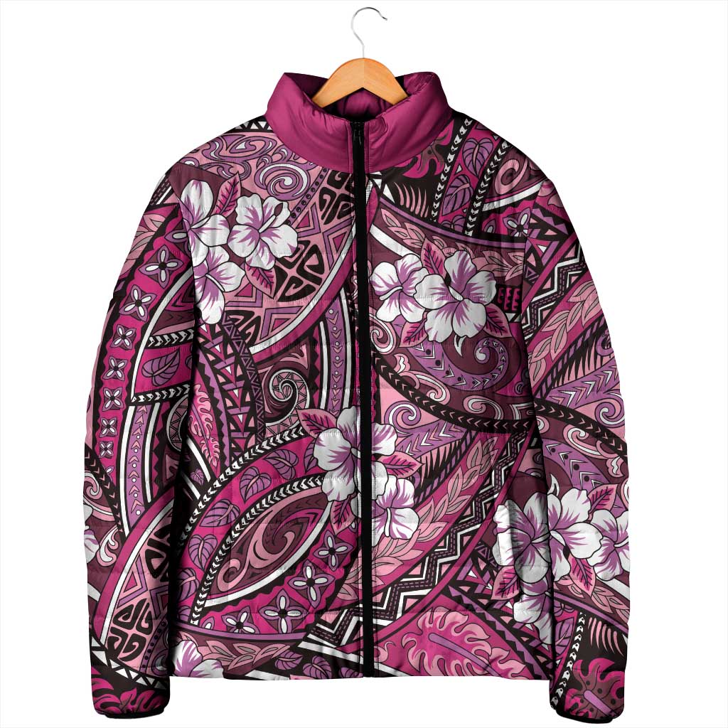 Polynesian Hibiscus Tropical Pink Floral Padded Jacket Tribal Pattern LT01 - Polynesian Pride
