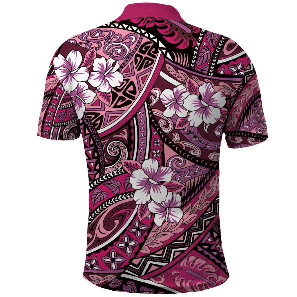 Polynesian Hibiscus Tropical Pink Floral Polo Shirt Tribal Pattern - Polynesian Pride