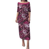 Polynesian Hibiscus Tropical Pink Floral Puletasi Tribal Pattern LT01 Long Dress Pink - Polynesian Pride