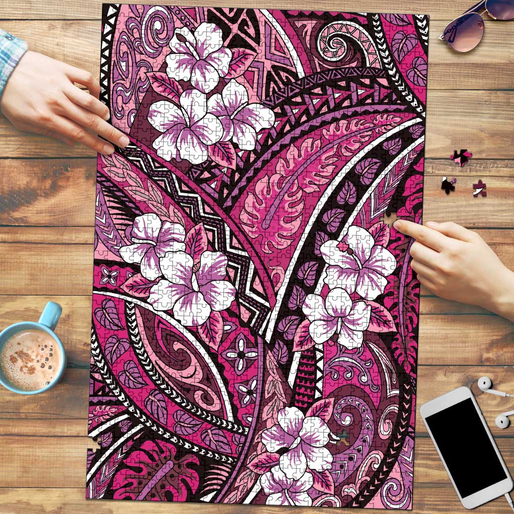 Polynesian Hibiscus Tropical Pink Floral Puzzle Tribal Pattern LT01 Pink - Polynesian Pride