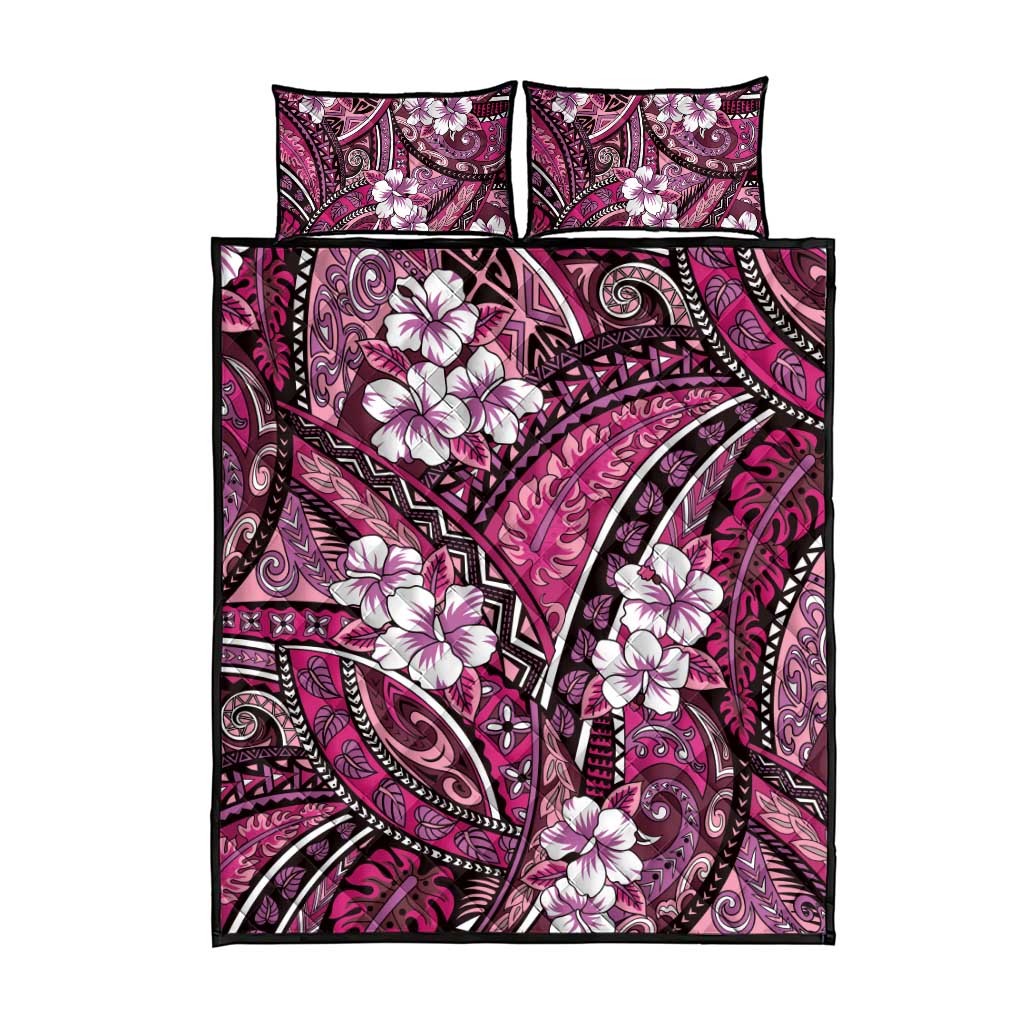 Polynesian Hibiscus Tropical Pink Floral Quilt Bed Set Tribal Pattern - Polynesian Pride