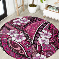 Polynesian Hibiscus Tropical Pink Floral Round Carpet Tribal Pattern - Polynesian Pride