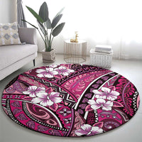 Polynesian Hibiscus Tropical Pink Floral Round Carpet Tribal Pattern - Polynesian Pride