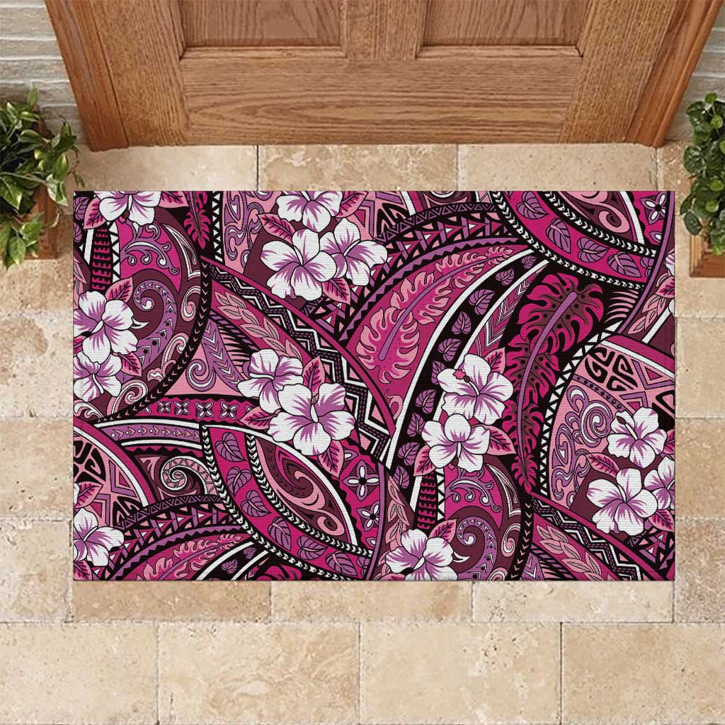 Polynesian Hibiscus Tropical Pink Floral Rubber Doormat Tribal Pattern LT01 Pink - Polynesian Pride