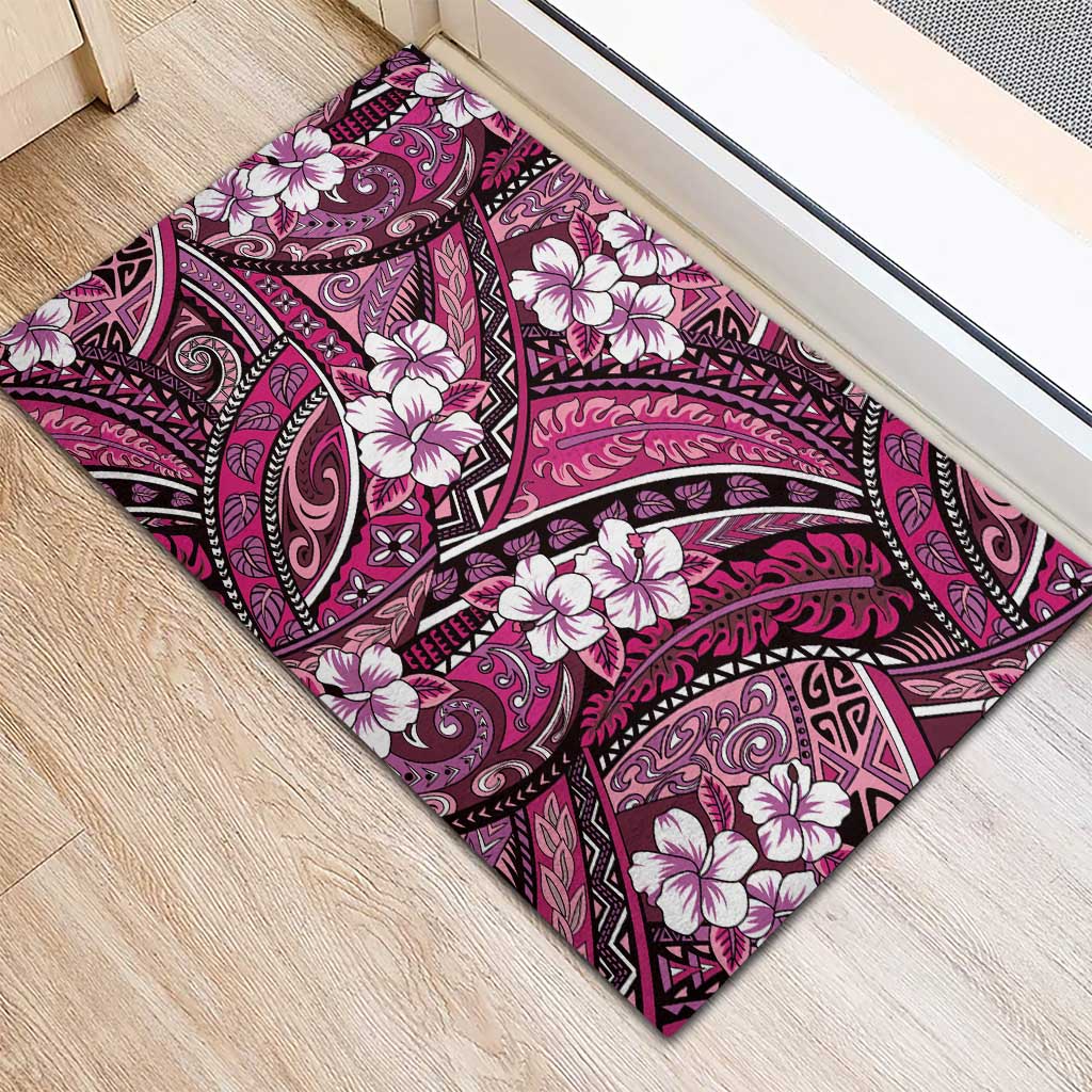 Polynesian Hibiscus Tropical Pink Floral Rubber Doormat Tribal Pattern LT01 - Polynesian Pride