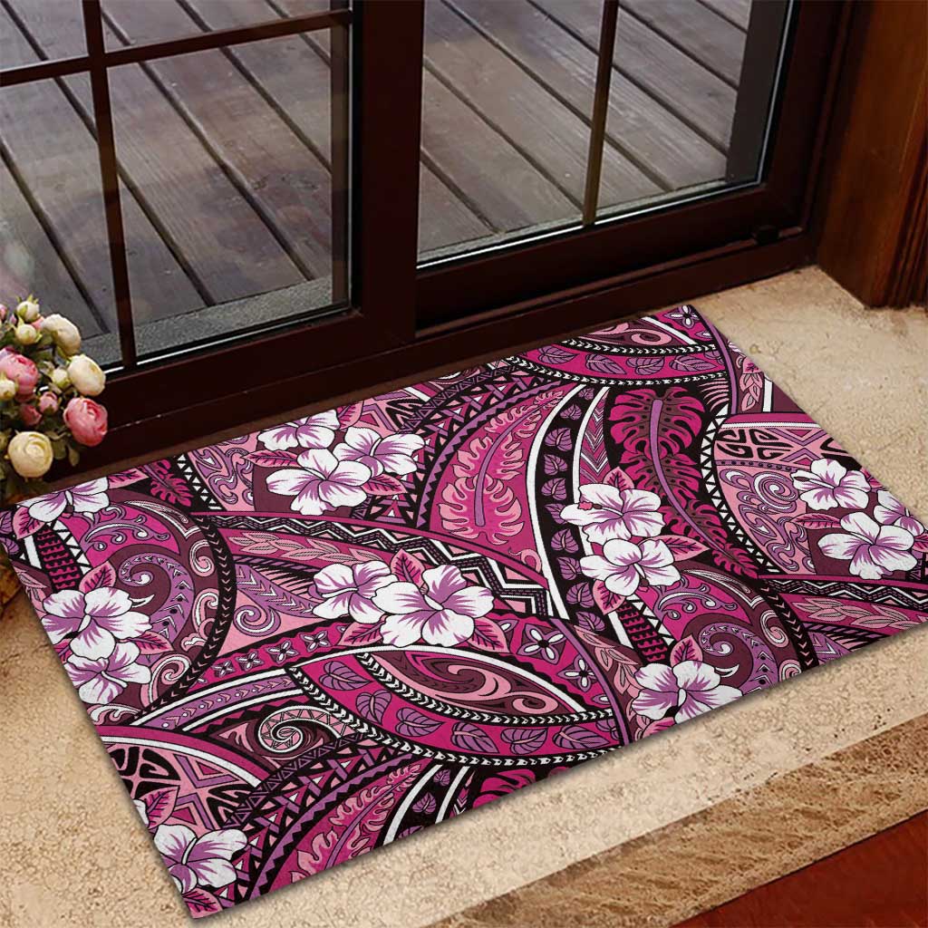 Polynesian Hibiscus Tropical Pink Floral Rubber Doormat Tribal Pattern LT01 - Polynesian Pride