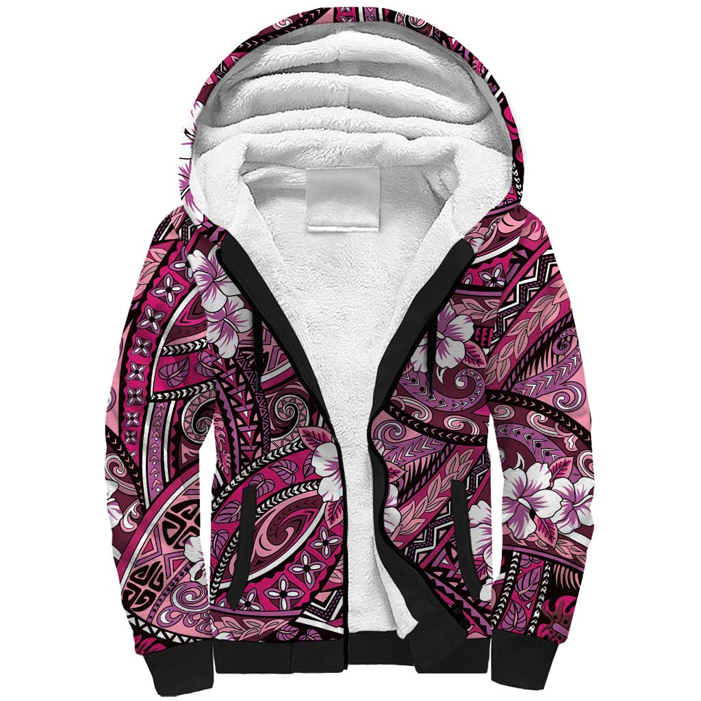 Polynesian Hibiscus Tropical Pink Floral Sherpa Hoodie Tribal Pattern LT01 Unisex Pink - Polynesian Pride