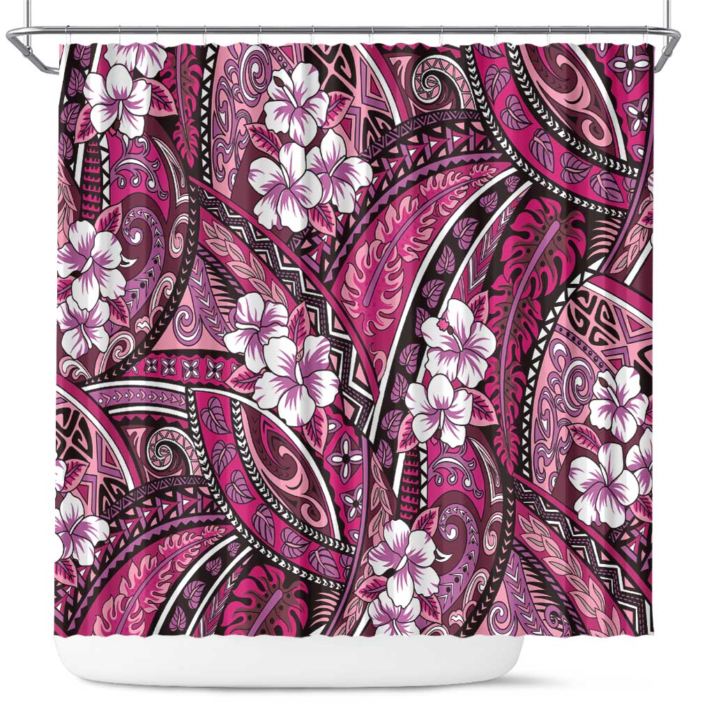 Polynesian Hibiscus Tropical Pink Floral Shower Curtain Tribal Pattern - Polynesian Pride