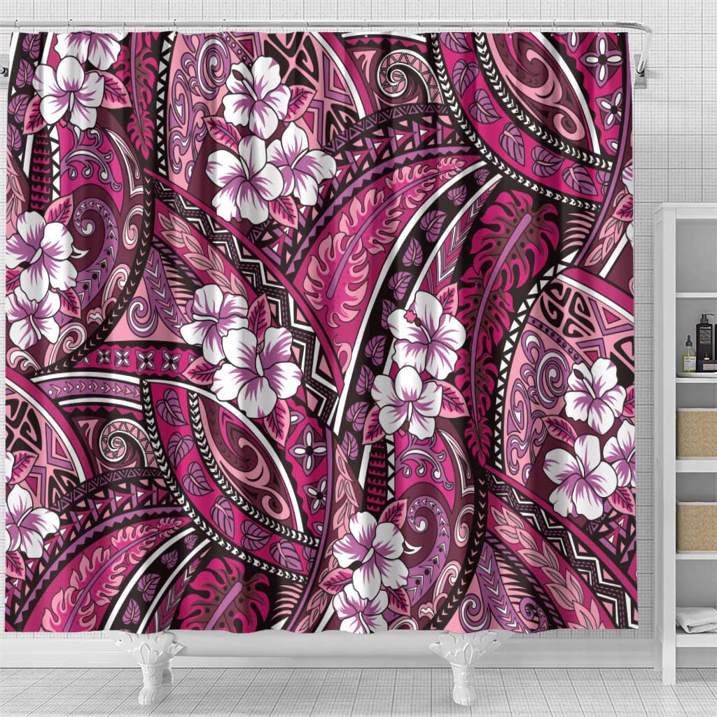 Polynesian Hibiscus Tropical Pink Floral Shower Curtain Tribal Pattern - Polynesian Pride