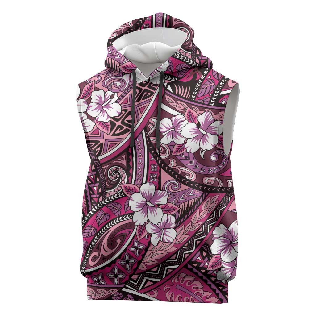 Polynesian Hibiscus Tropical Pink Floral Sleeveless Hoodie Tribal Pattern LT01 Pink - Polynesian Pride