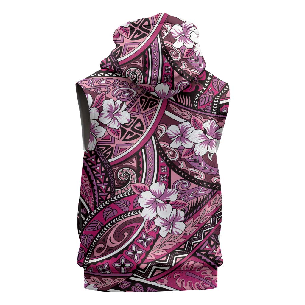 Polynesian Hibiscus Tropical Pink Floral Sleeveless Hoodie Tribal Pattern LT01 - Polynesian Pride