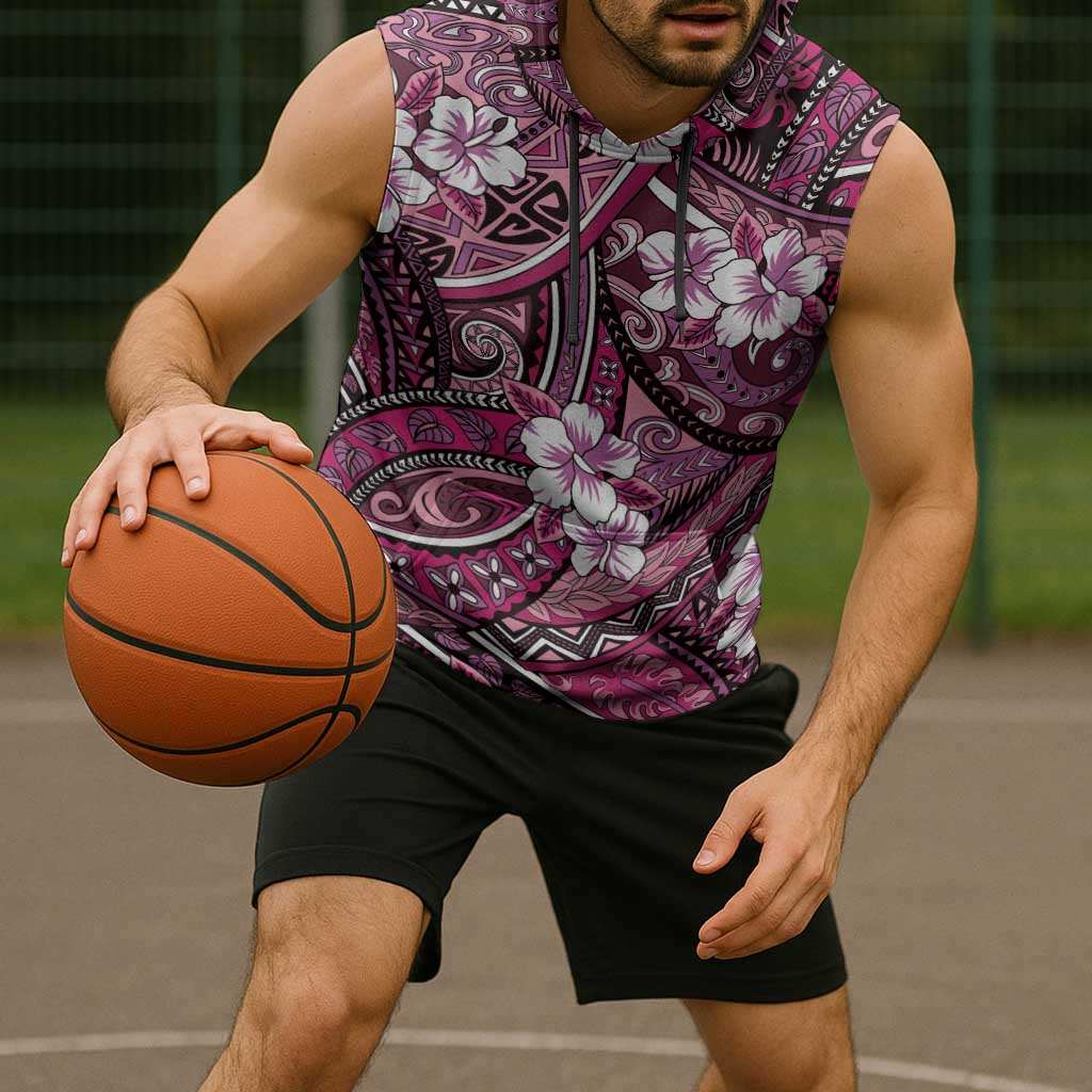 Polynesian Hibiscus Tropical Pink Floral Sleeveless Hoodie Tribal Pattern LT01 - Polynesian Pride