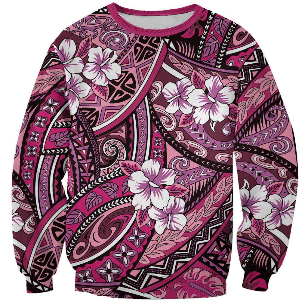 Polynesian Hibiscus Tropical Pink Floral Sweatshirt Tribal Pattern LT01 Unisex Pink - Polynesian Pride
