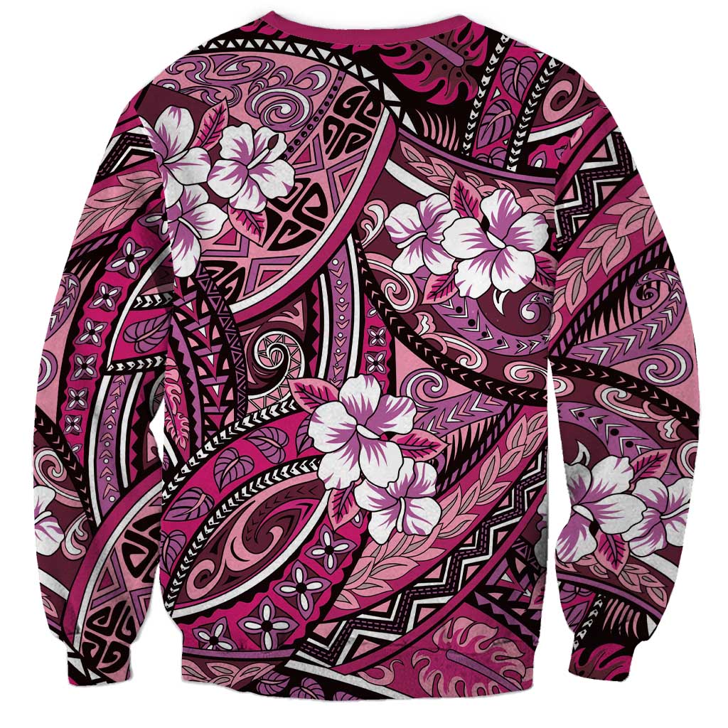 Polynesian Hibiscus Tropical Pink Floral Sweatshirt Tribal Pattern LT01 - Polynesian Pride