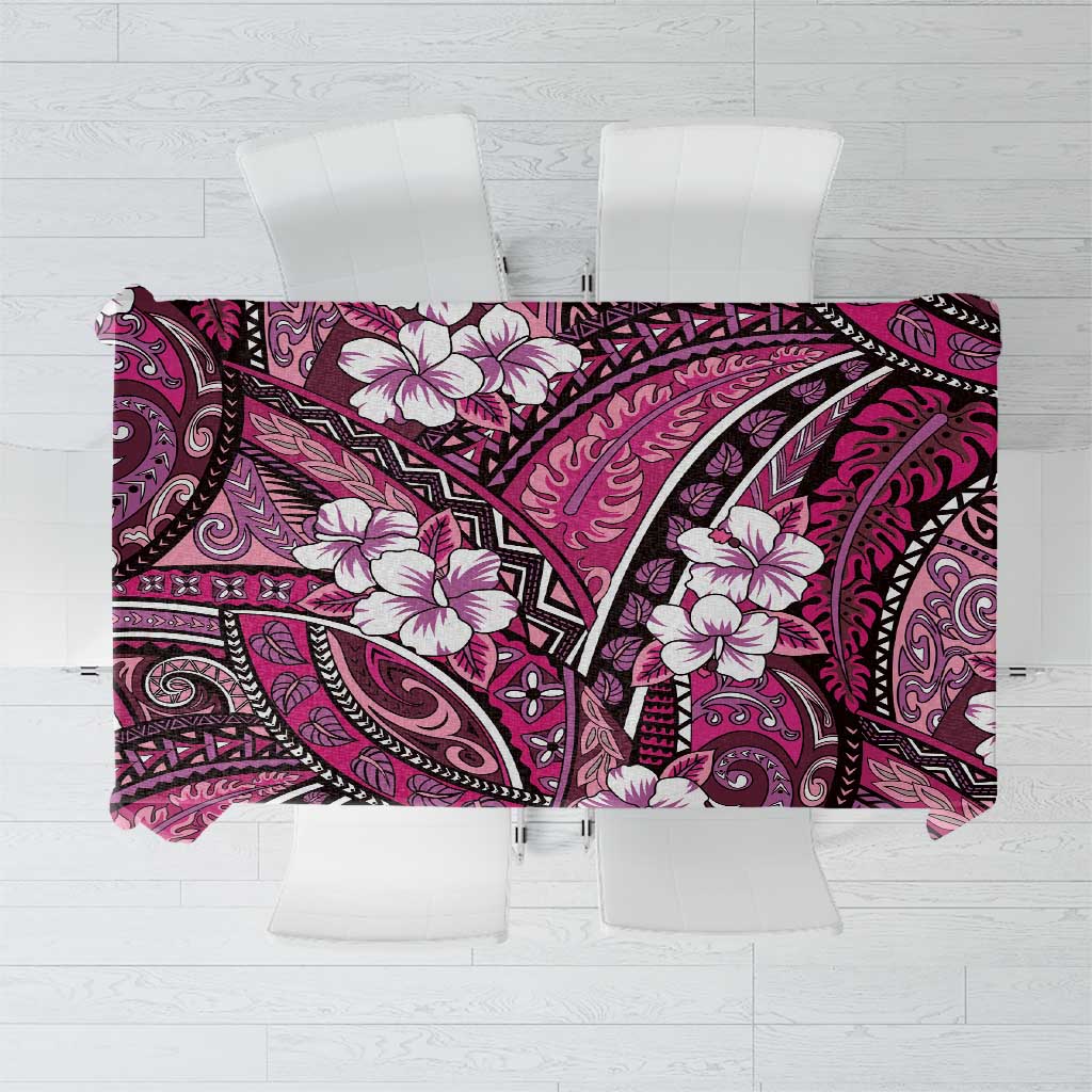 Polynesian Hibiscus Tropical Pink Floral Tablecloth Tribal Pattern LT01 Pink - Polynesian Pride