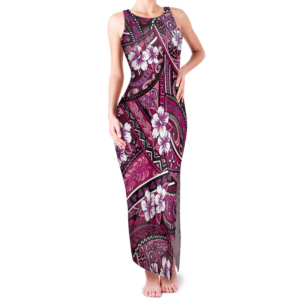 Polynesian Hibiscus Tropical Pink Floral Tank Maxi Dress Tribal Pattern LT01 Women Pink - Polynesian Pride