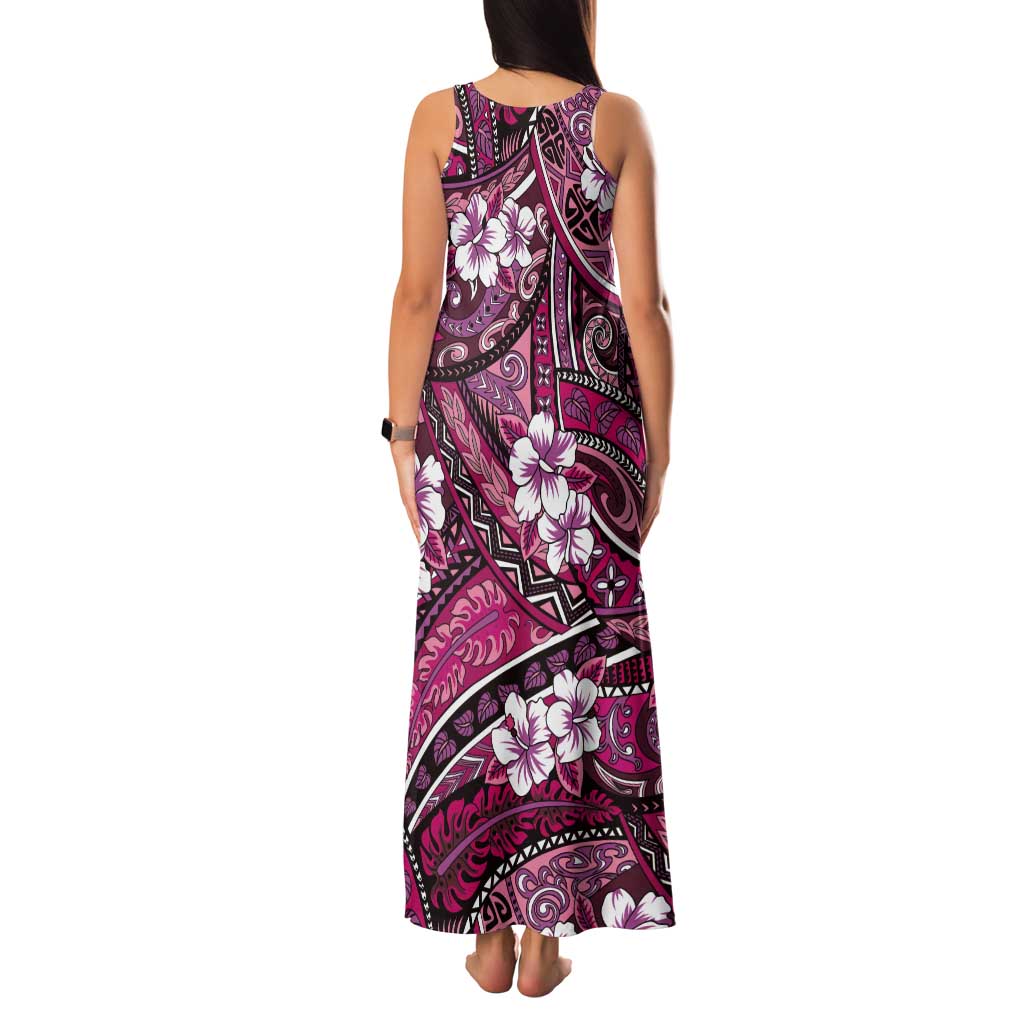 Polynesian Hibiscus Tropical Pink Floral Tank Maxi Dress Tribal Pattern LT01 - Polynesian Pride