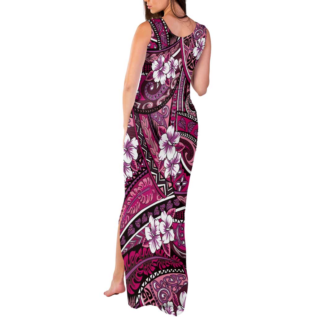 Polynesian Hibiscus Tropical Pink Floral Tank Maxi Dress Tribal Pattern LT01 - Polynesian Pride