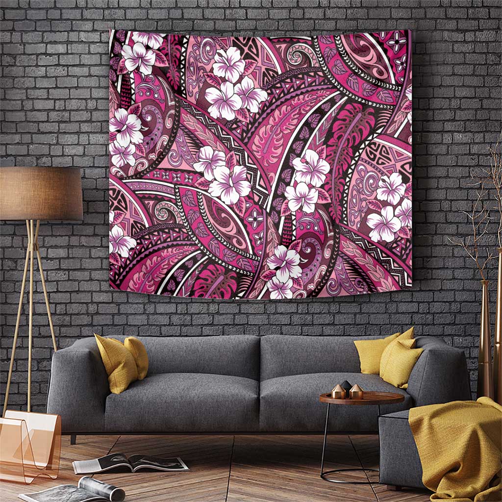 Polynesian Hibiscus Tropical Pink Floral Tapestry Tribal Pattern - Polynesian Pride