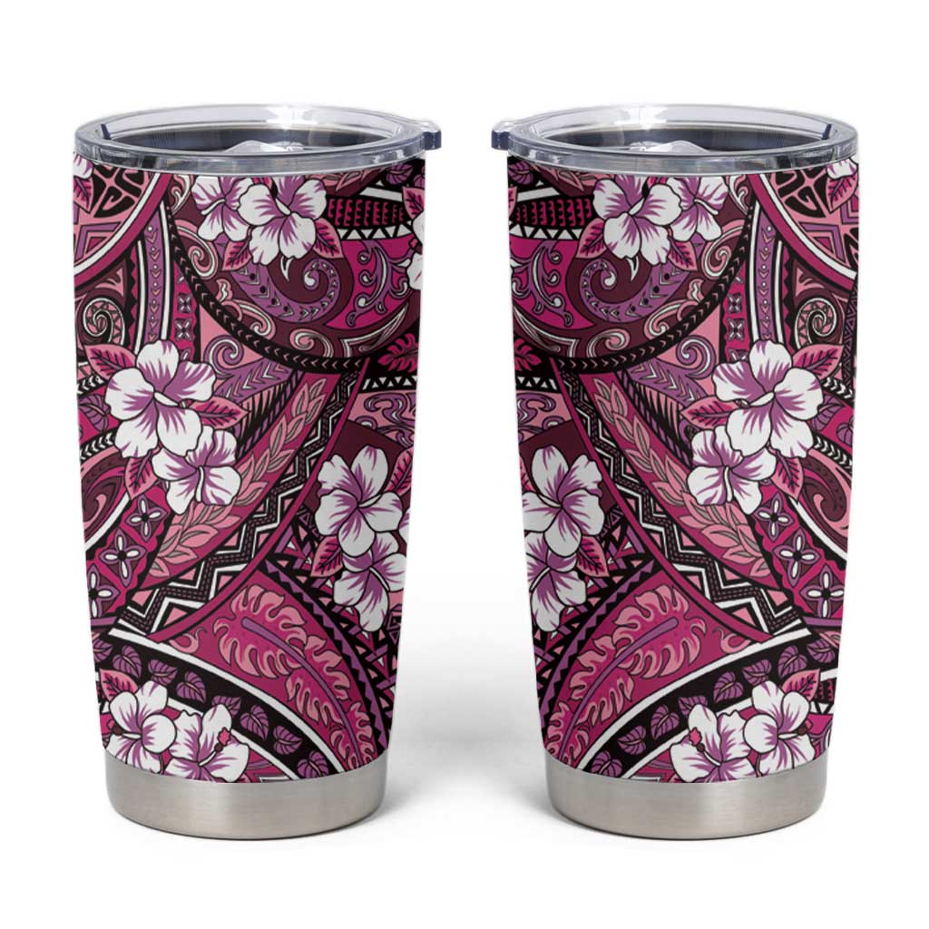 Polynesian Hibiscus Tropical Pink Floral Tumbler Cup Tribal Pattern - Polynesian Pride