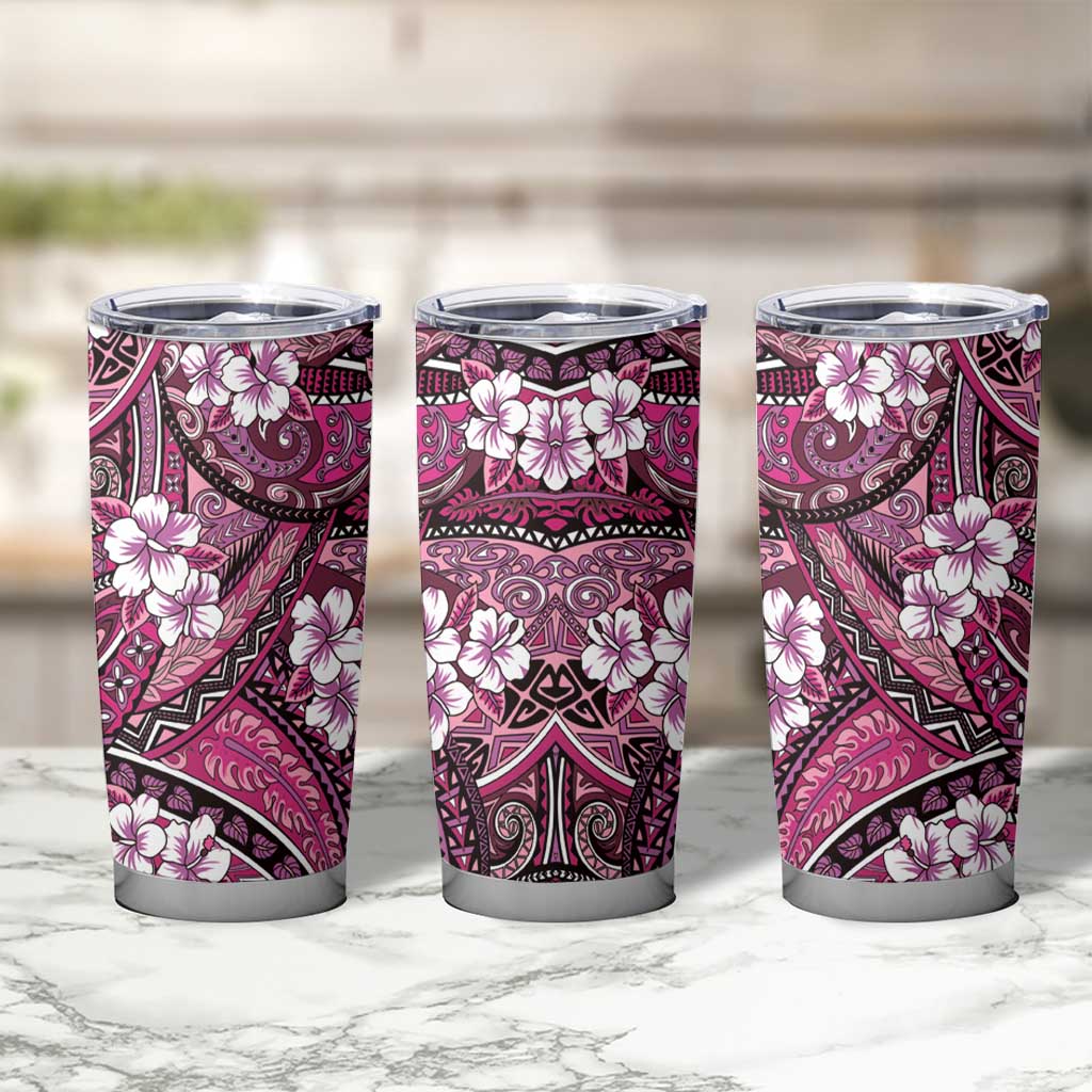 Polynesian Hibiscus Tropical Pink Floral Tumbler Cup Tribal Pattern - Polynesian Pride