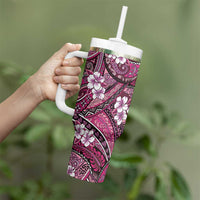 Polynesian Hibiscus Tropical Pink Floral Tumbler With Handle Tribal Pattern - Polynesian Pride