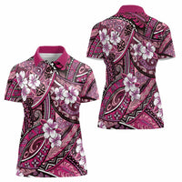 Polynesian Hibiscus Tropical Pink Floral Women Polo Shirt Tribal Pattern - Polynesian Pride