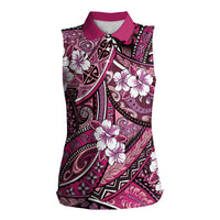 Polynesian Hibiscus Tropical Pink Floral Women Sleeveless Polo Shirt Tribal Pattern LT01 Female Pink - Polynesian Pride