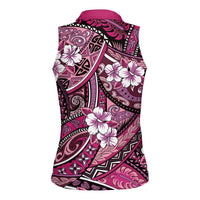 Polynesian Hibiscus Tropical Pink Floral Women Sleeveless Polo Shirt Tribal Pattern LT01 - Polynesian Pride