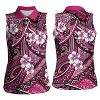 Polynesian Hibiscus Tropical Pink Floral Women Sleeveless Polo Shirt Tribal Pattern LT01 - Polynesian Pride