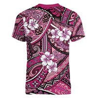 Polynesian Hibiscus Tropical Pink Floral Women V-Neck T-Shirt Tribal Pattern - Polynesian Pride