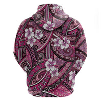 Polynesian Hibiscus Tropical Pink Floral Zip Hoodie Tribal Pattern - Polynesian Pride