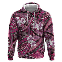 Polynesian Hibiscus Tropical Pink Floral Zip Hoodie Tribal Pattern - Polynesian Pride