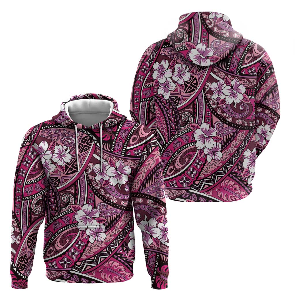 Polynesian Hibiscus Tropical Pink Floral Zip Hoodie Tribal Pattern - Polynesian Pride