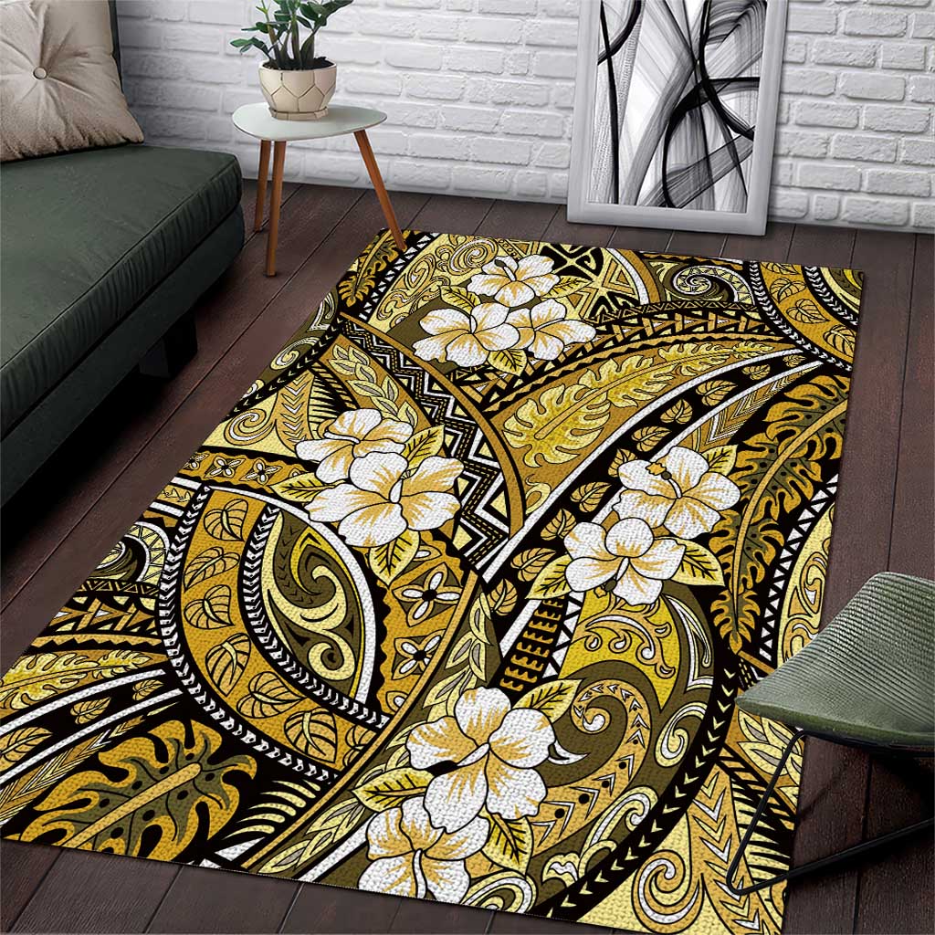Polynesian Hibiscus Tropical Yellow Floral Area Rug Tribal Pattern - Polynesian Pride