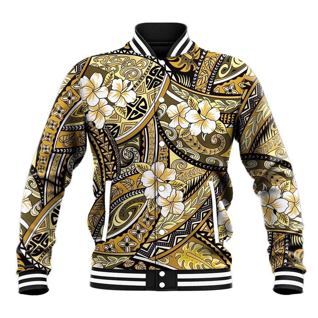 Polynesian Hibiscus Tropical Yellow Floral Baseball Jacket Tribal Pattern LT01 Unisex Yellow - Polynesian Pride