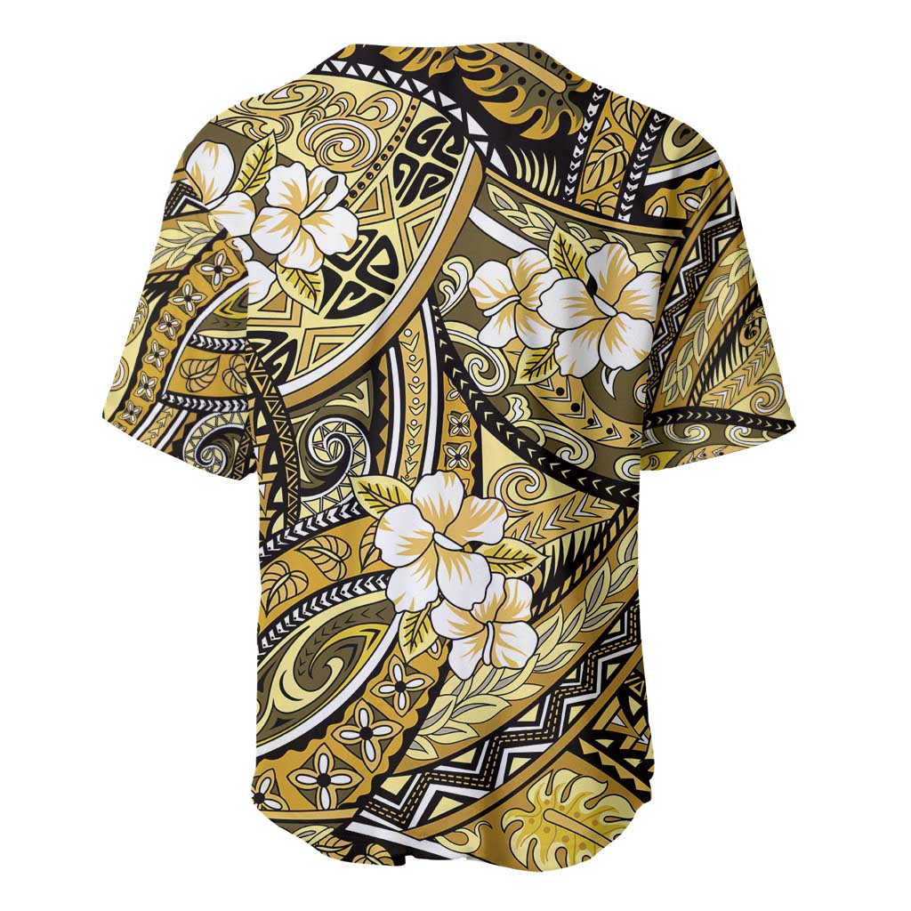 Polynesian Hibiscus Tropical Yellow Floral Baseball Jersey Tribal Pattern - Polynesian Pride