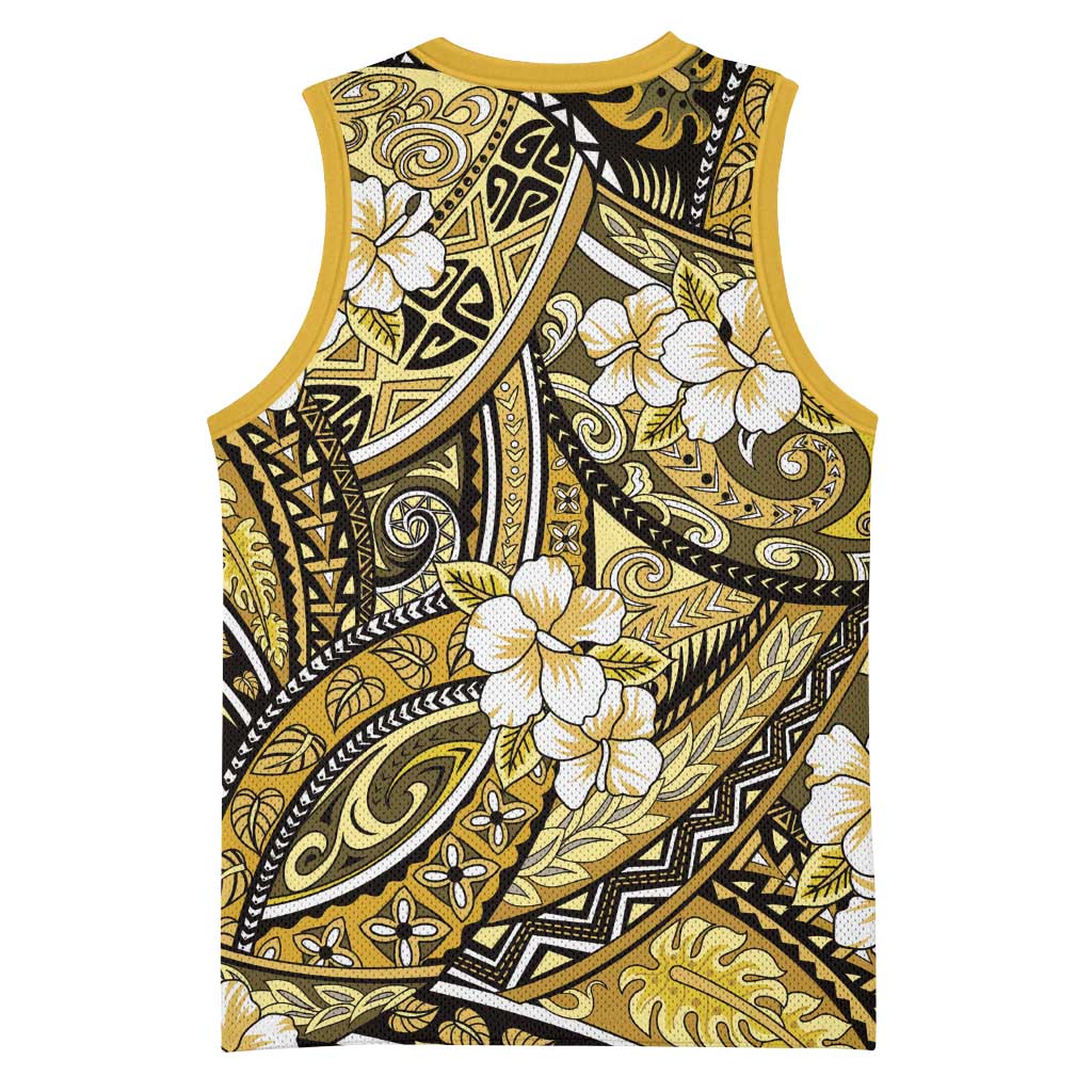 Polynesian Hibiscus Tropical Yellow Floral Basketball Jersey Tribal Pattern LT01 - Polynesian Pride