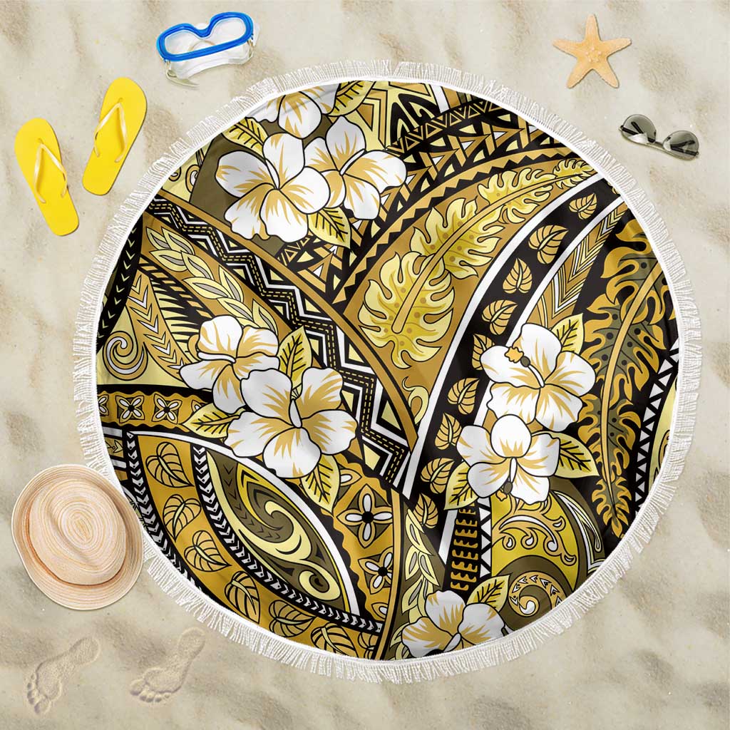 Polynesian Hibiscus Tropical Yellow Floral Beach Blanket Tribal Pattern LT01 One Size 150cm Yellow - Polynesian Pride