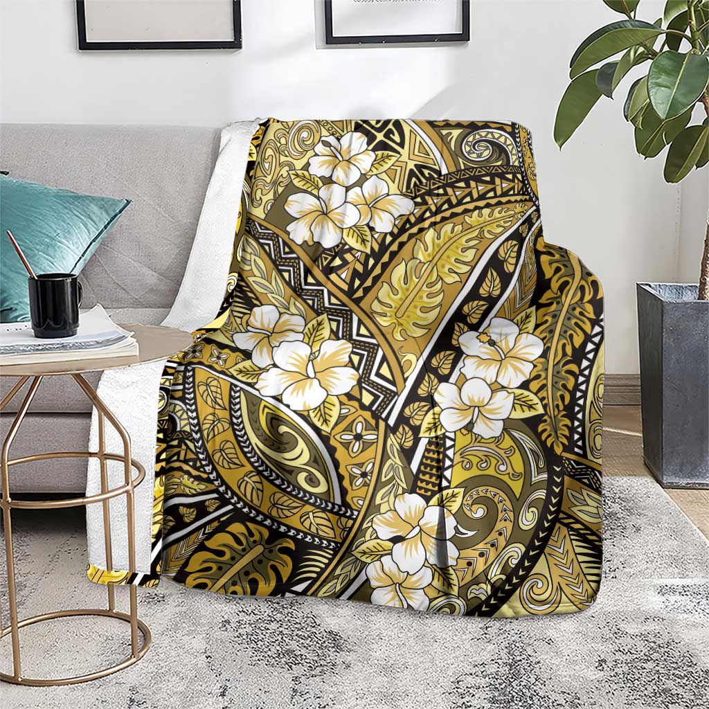 Polynesian Hibiscus Tropical Yellow Floral Blanket Tribal Pattern - Polynesian Pride