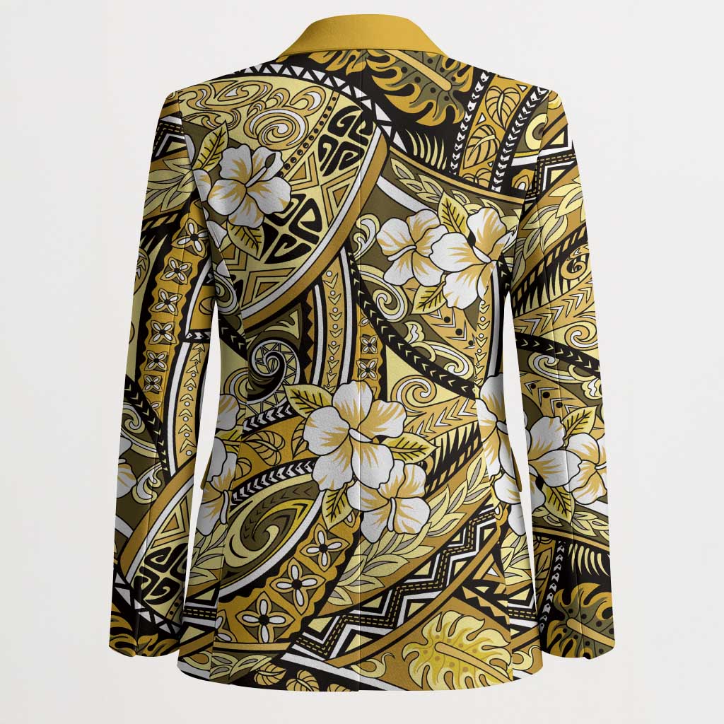 Polynesian Hibiscus Tropical Yellow Floral Blazer Tribal Pattern - Polynesian Pride