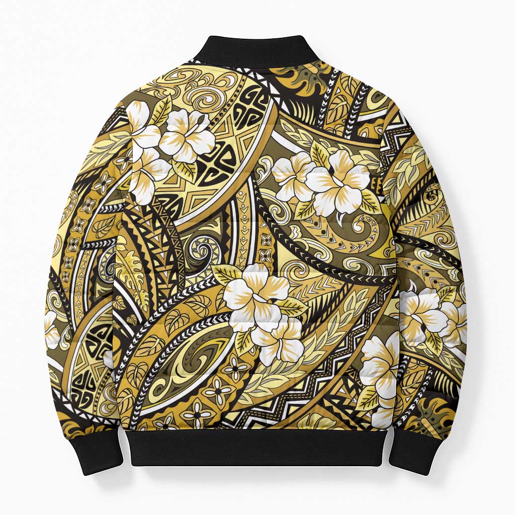 Polynesian Hibiscus Tropical Yellow Floral Bomber Puffer Jacket Tribal Pattern LT01 - Polynesian Pride