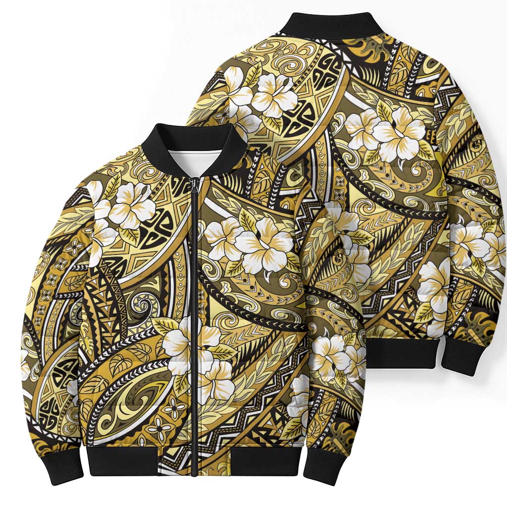 Polynesian Hibiscus Tropical Yellow Floral Bomber Puffer Jacket Tribal Pattern LT01 - Polynesian Pride