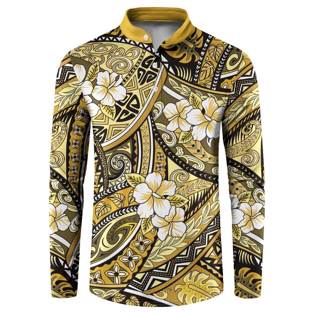 Polynesian Hibiscus Tropical Yellow Floral Button Sweatshirt Tribal Pattern LT01 Yellow - Polynesian Pride