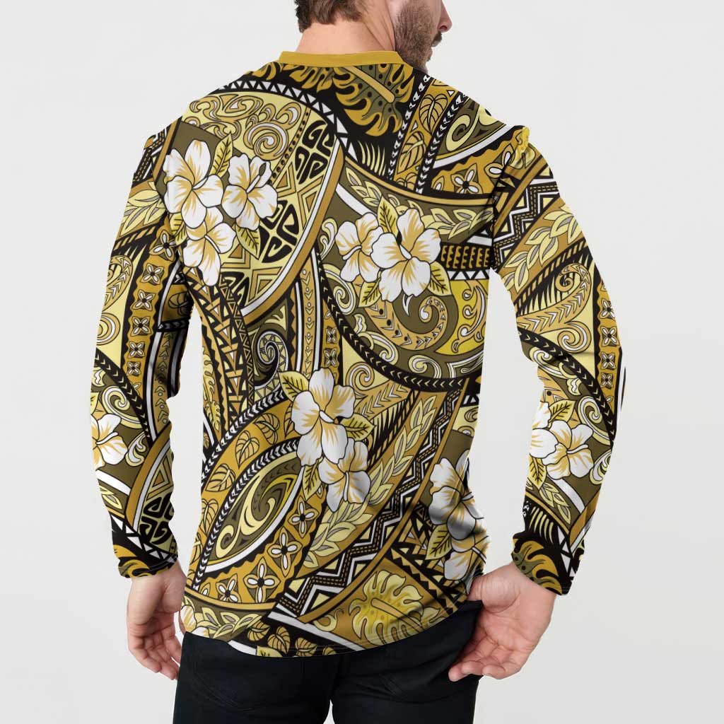 Polynesian Hibiscus Tropical Yellow Floral Button Sweatshirt Tribal Pattern LT01 - Polynesian Pride