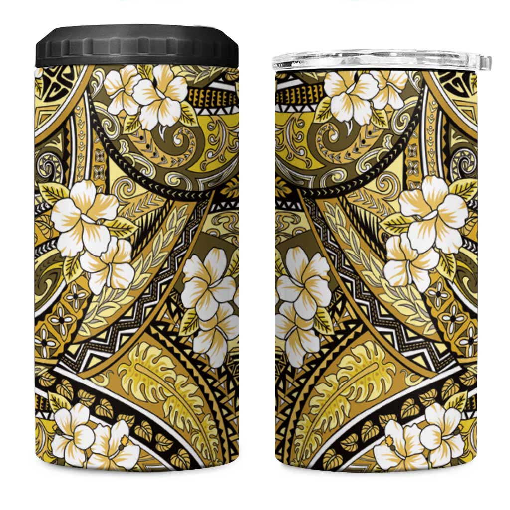 Polynesian Hibiscus Tropical Yellow Floral 4 in 1 Can Cooler Tumbler Tribal Pattern LT01 One Size: 16 oz Yellow - Polynesian Pride
