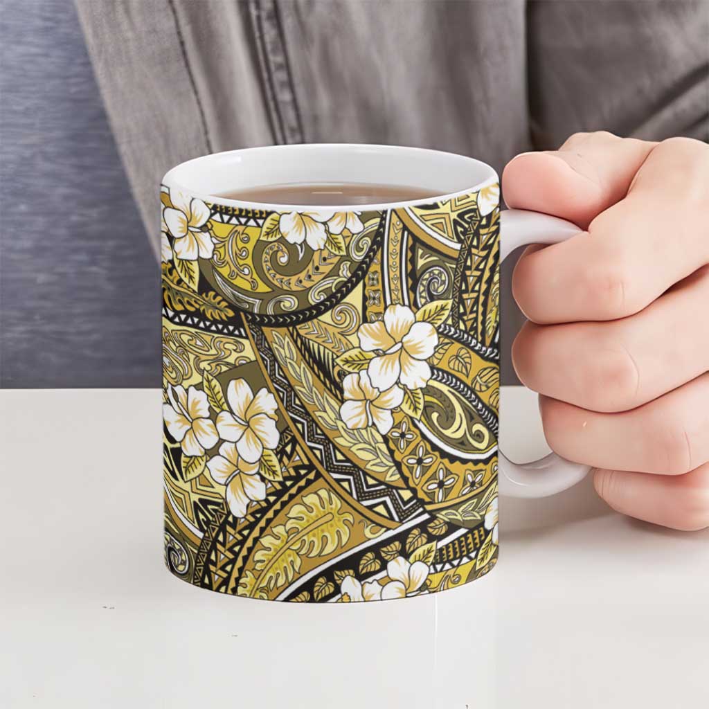 Polynesian Hibiscus Tropical Yellow Floral Ceramic Mug Tribal Pattern LT01 - Polynesian Pride